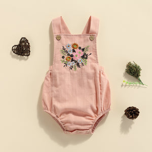 Sleeveless Flowers Embroidery Romper