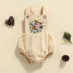 Sleeveless Flowers Embroidery Romper