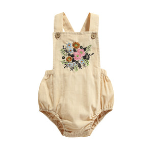 Sleeveless Flowers Embroidery Romper