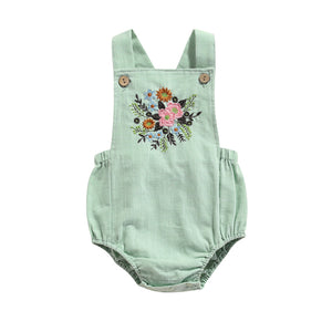 Sleeveless Flowers Embroidery Romper