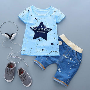 Cotton Summer Clothing Sets for Newborn Baby Boys from Laudri Shop BLUE TSHIRT BULE PANTS