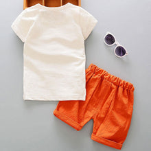 Load image into Gallery viewer, Cotton Summer Clothing Sets for Newborn Baby Boys from Laudri Shop WHITE T SHORT ORANGE SHIRTS