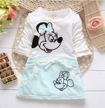 Load image into Gallery viewer, Minnie Stitching Dress Cotton Long Sleeve - Minnie Mouse Dress Pattern Gender: Baby Girls Silhouette: A-Line Sleeve Style: REGULARD resses Length: Above Knee, Mini Style.  BLUE WHITE