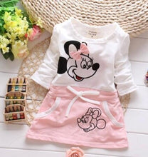 Load image into Gallery viewer, Minnie Stitching Dress Cotton Long Sleeve - Minnie Mouse Dress Pattern Gender: Baby Girls Silhouette: A-Line Sleeve Style: REGULARD resses Length: Above Knee, Mini Style.  PINK WHITE