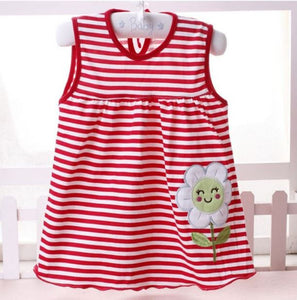 Baby Girls Summer Dress - Baby Summer Dess Girl red with white line