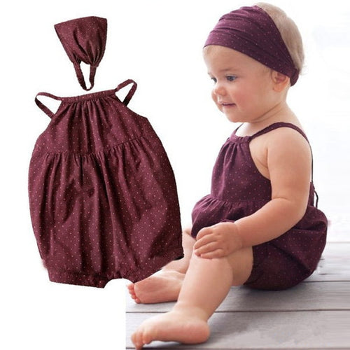 Baby Girls Romper Brown Harnesses+Head belt. Item Type: Sets  Pattern Type: Polka Dot  Collar: O-Neck  Sleeve Length(cm): Sleeveless  Material Composition.