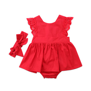 Red Lace Romper Dress for Baby Girls