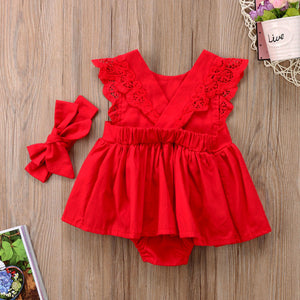 Red Lace Romper Dress for Baby Girls