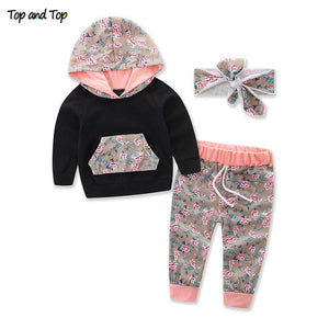 Baby Hooded Sweatshirt Striped Pants - Baby Clothes black