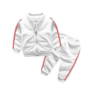 Cotton Long Sleeve Zipper Jacket Pants -  Suit Jacket and PantsWHITE
