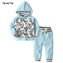 Load image into Gallery viewer, Baby Hooded Sweatshirt Striped Pants - Baby Clothes blue
